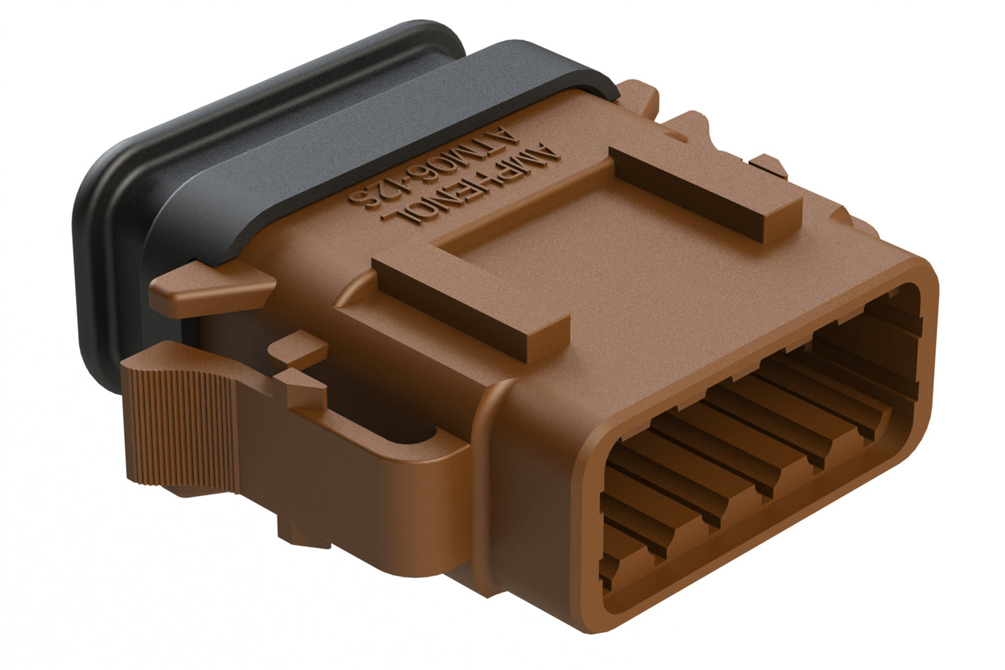 ATM06-12SD-SR1BN 12 Position, Plug, Socket, Standard Diameter Rear Seal (Red), SR01 Strain Relief, Keyed A, Brown Body (Requires Wedgelock AWM-12S.). DTM06-12SD-E007