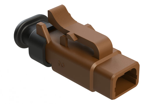 ATM06-2S-SR01BN 2 Position, Plug, Socket, Standard Diameter Rear Seal (Red), SR01 Strain Relief, Brown Body (Requires Wedgelock AWM-2S.)