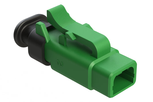 ATM06-2S-SR01GN 2 Position, Plug, Socket, Standard Diameter Rear Seal (Red), SR01 Strain Relief, Green Body (Requires Wedgelock AWM-2S.)