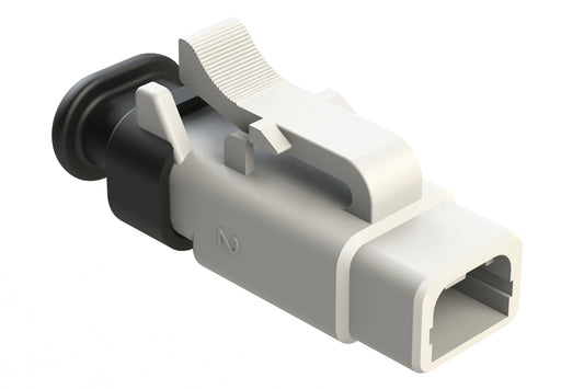 ATM06-2S-SR01WT 2 Position, Plug, Socket, Standard Diameter Rear Seal (Red), SR01 Strain Relief, White Body (Requires Wedgelock AWM-2S.)