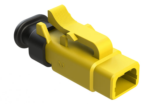 ATM06-2S-SR01YL 2 Position, Plug, Socket, Standard Diameter Rear Seal (Red), SR01 Strain Relief, Yellow Body (Requires Wedgelock AWM-2S.)