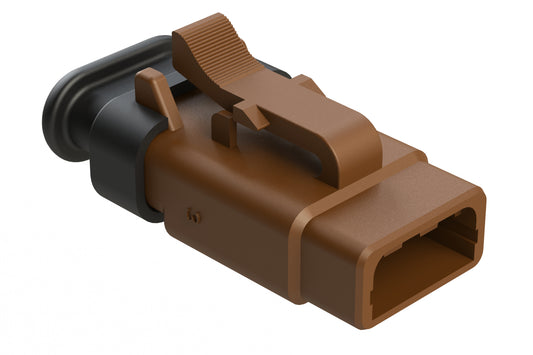 ATM06-3S-SR01BN 3 Position, Plug, Socket, Standard Diameter Rear Seal (Red), SR01 Strain Relief, Brown Body (Requires Wedgelock AWM-3S.)