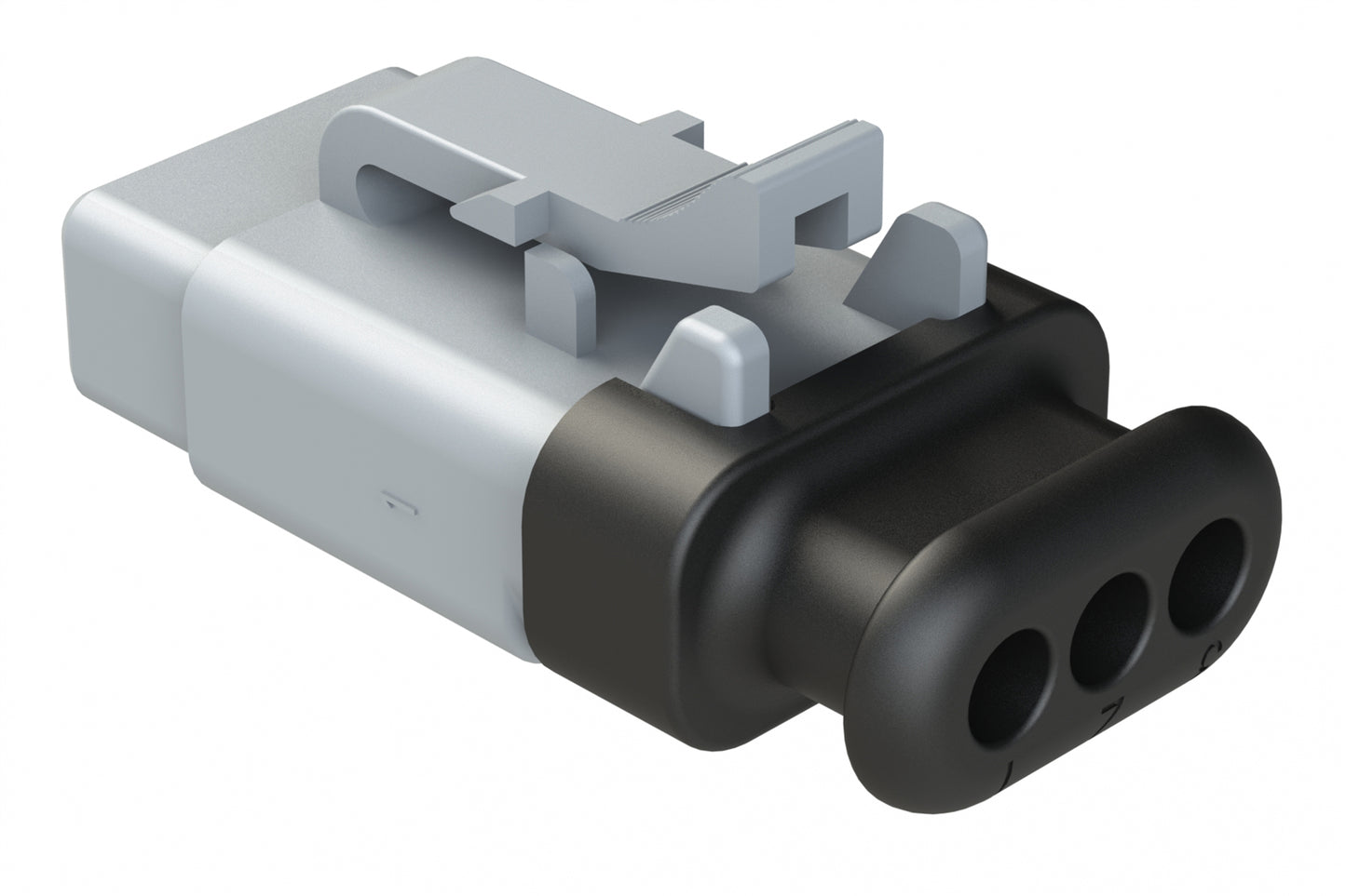 ATM06-3S-SR01GY 3 Position, Plug, Socket, Standard Diameter Rear Seal (Red), SR01 Strain Relief, Grey Body (Requires Wedgelock AWM-3S.). DTM06-3S-E007