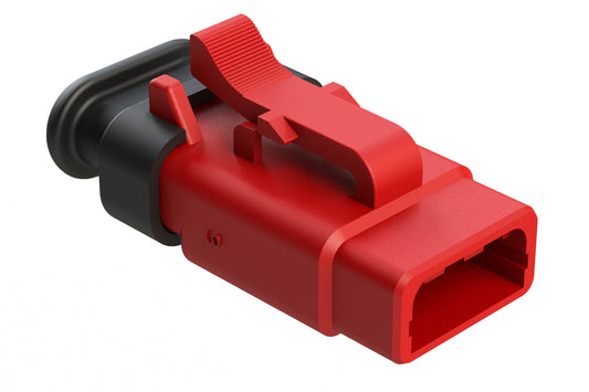 ATM06-3S-SR01RD 3 Position, Plug, Socket, Standard Diameter Rear Seal (Red), SR01 Strain Relief, Red Body (Requires Wedgelock AWM-3S.)