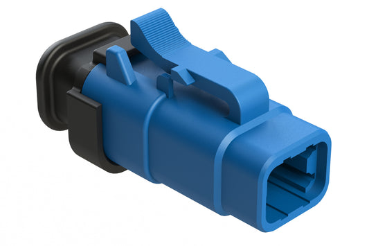 ATM06-4S-SR01BL 4 Position, Plug, Socket, Standard Diameter Rear Seal (Red), SR01 Strain Relief, Blue Body (Requires Wedgelock AWM-4S.)