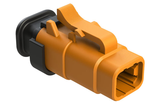 ATM06-4S-SR01OR 4 Position, Plug, Socket, Standard Diameter Rear Seal (Red), SR01 Strain Relief, Orange Body (Requires Wedgelock AWM-4S.)