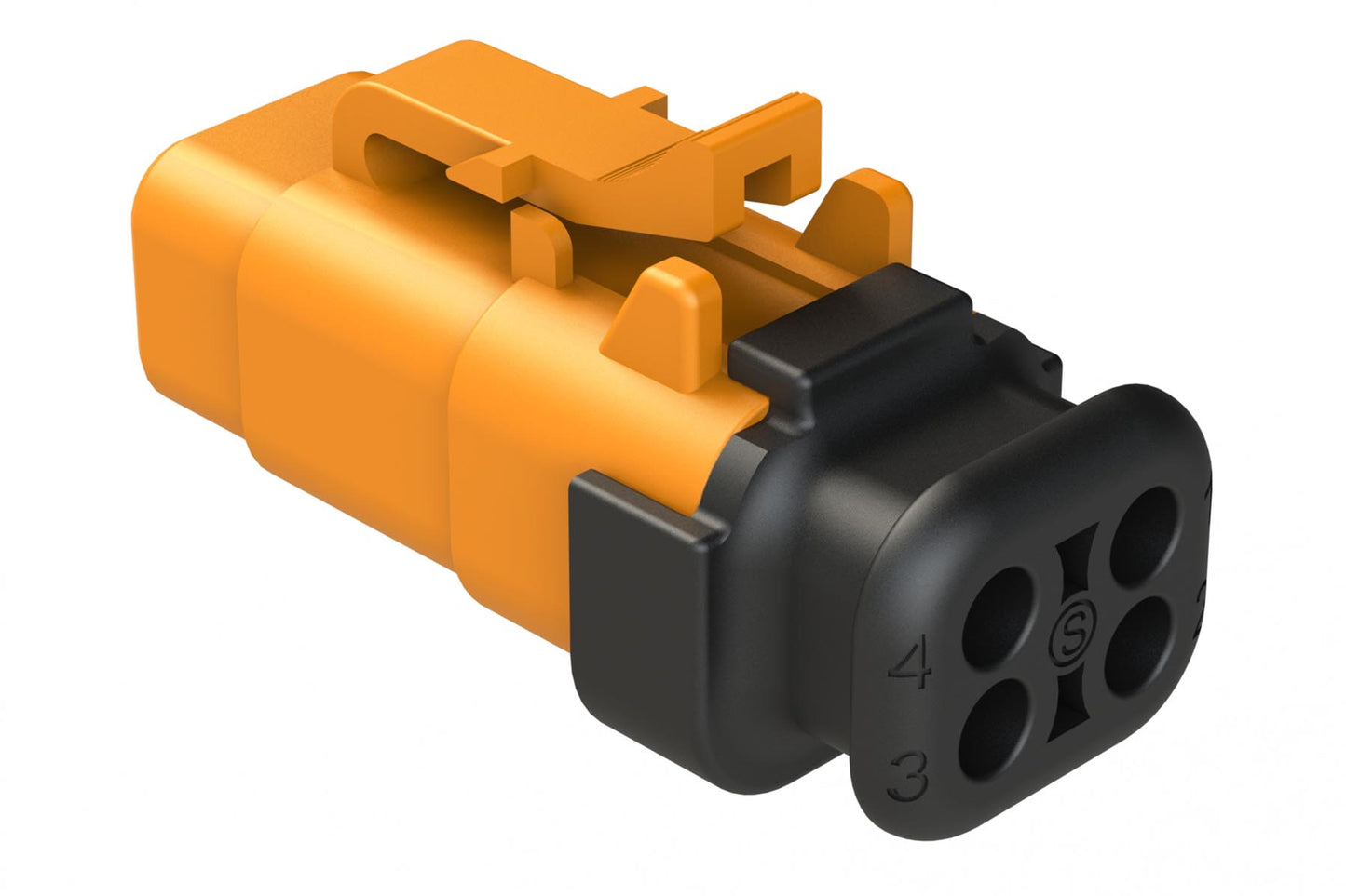 ATM06-4S-SR01OR 4 Position, Plug, Socket, Standard Diameter Rear Seal (Red), SR01 Strain Relief, Orange Body (Requires Wedgelock AWM-4S.)