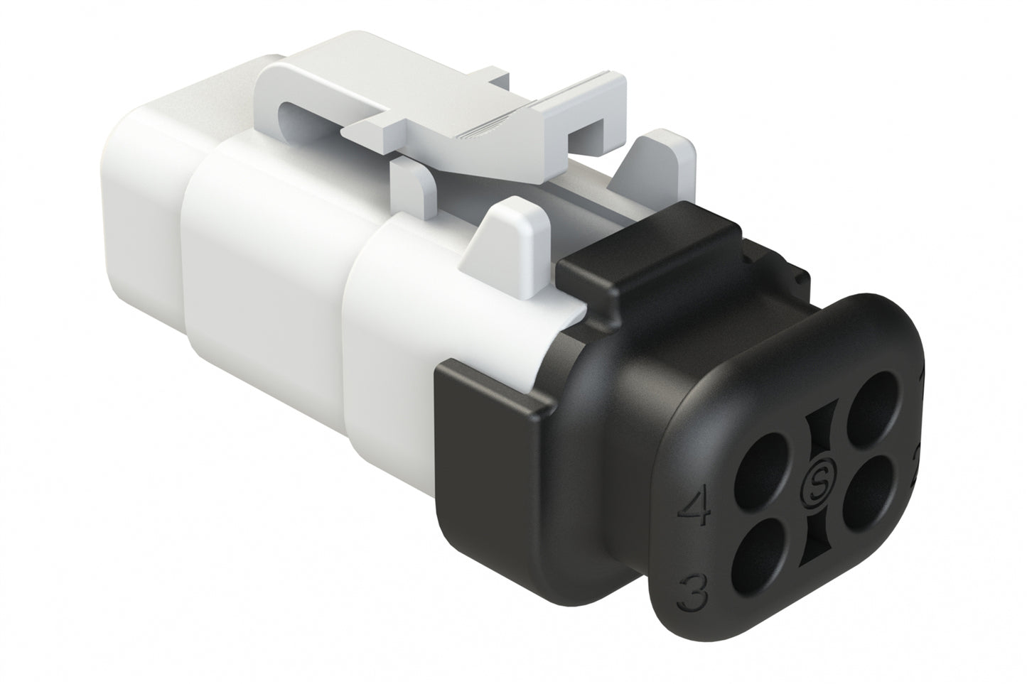 ATM06-4S-SR01WT 4 Position, Plug, Socket, Standard Diameter Rear Seal (Red), SR01 Strain Relief, White Body (Requires Wedgelock AWM-4S.)