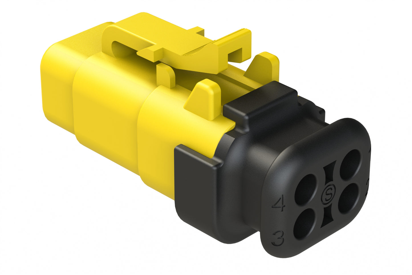 ATM06-4S-SR01YL 4 Position, Plug, Socket, Standard Diameter Rear Seal (Red), SR01 Strain Relief, Yellow Body (Requires Wedgelock AWM-4S.)