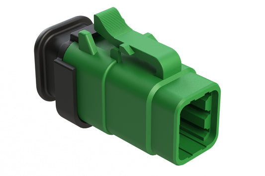 ATM06-6S-SR01GN 6 Position, Plug, Socket, Standard Diameter Rear Seal (Red), SR01 Strain Relief, Green Body (Requires Wedgelock AWM-6S.)