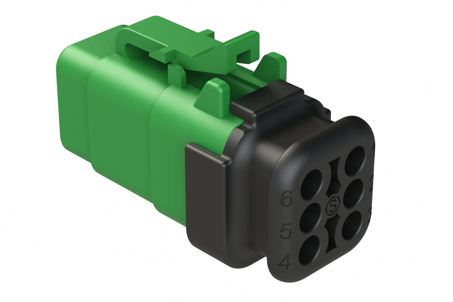 ATM06-6S-SR01GN 6 Position, Plug, Socket, Standard Diameter Rear Seal (Red), SR01 Strain Relief, Green Body (Requires Wedgelock AWM-6S.)