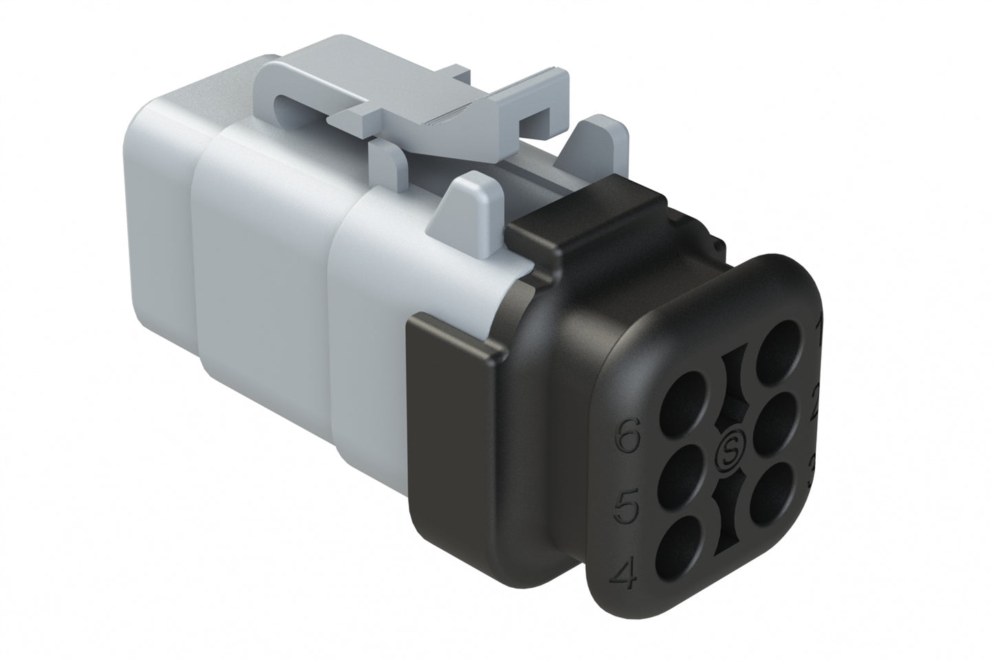 ATM06-6S-SR01GY 6 Position, Plug, Socket, Standard Diameter Rear Seal (Red), SR01 Strain Relief, Grey Body (Requires Wedgelock AWM-6S.). DTM06-6S-E007