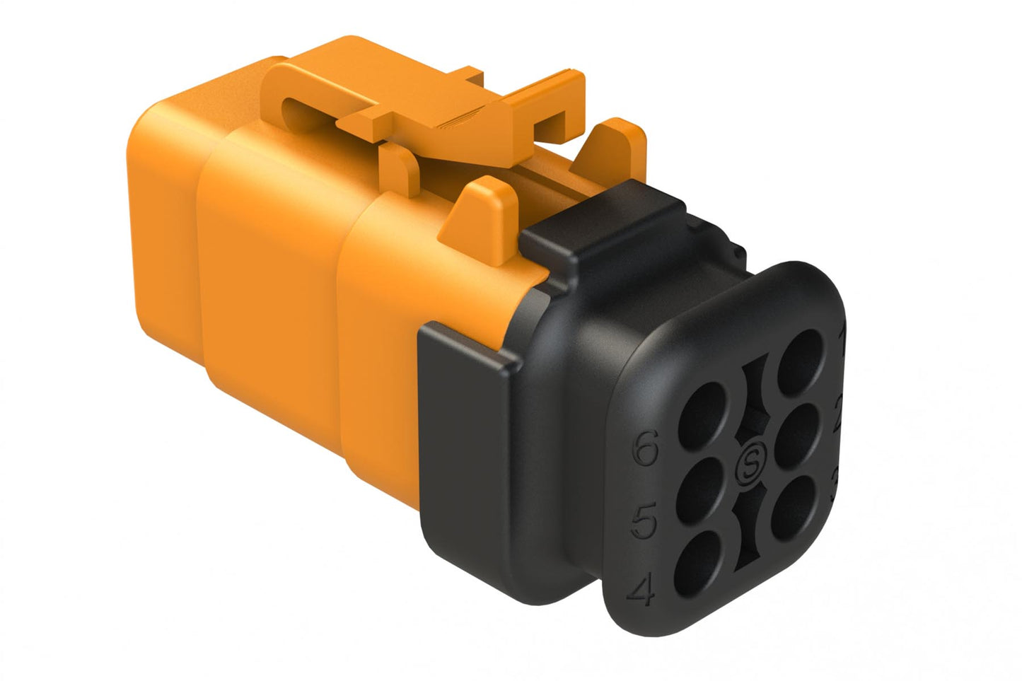 ATM06-6S-SR01OR 6 Position, Plug, Socket, Standard Diameter Rear Seal (Red), SR01 Strain Relief, Orange Body (Requires Wedgelock AWM-6S.)