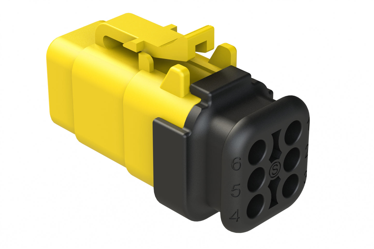 ATM06-6S-SR01YL 6 Position, Plug, Socket, Standard Diameter Rear Seal (Red), SR01 Strain Relief, Yellow Body (Requires Wedgelock AWM-6S.)