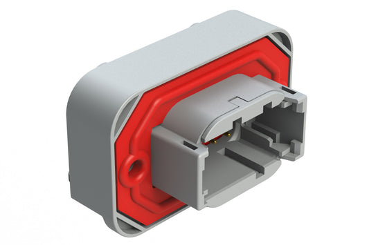 ATM13-08PA-BM02 8 Position Right Angle Flange Mount PCB Receptacle, Potted, Grey, Gold Plated Contacts Included. Keyed A