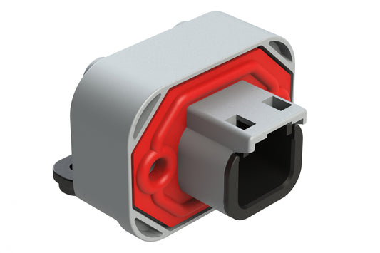 ATM13-2P-BM01 2 Position Right Angle Flange Mount PCB Receptacle, Grey, Gold Plated Contacts Included