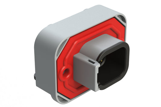 ATM13-6P-BM02 6 Position Right Angle Flange Mount PCB Receptacle, Potted, Grey, Gold Plated Contacts Included