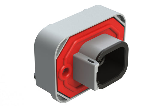 ATM13-6P-BM04 6 Position Right Angle Flange Mount PCB Receptacle, Potted, Grey, Tin Plated Contacts Included