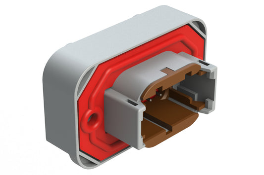 ATM15-08PD-BM04 8 Position Flange Mount PCB Receptacle, Potted, Grey, Tin Plated Contacts Included. Keyed D