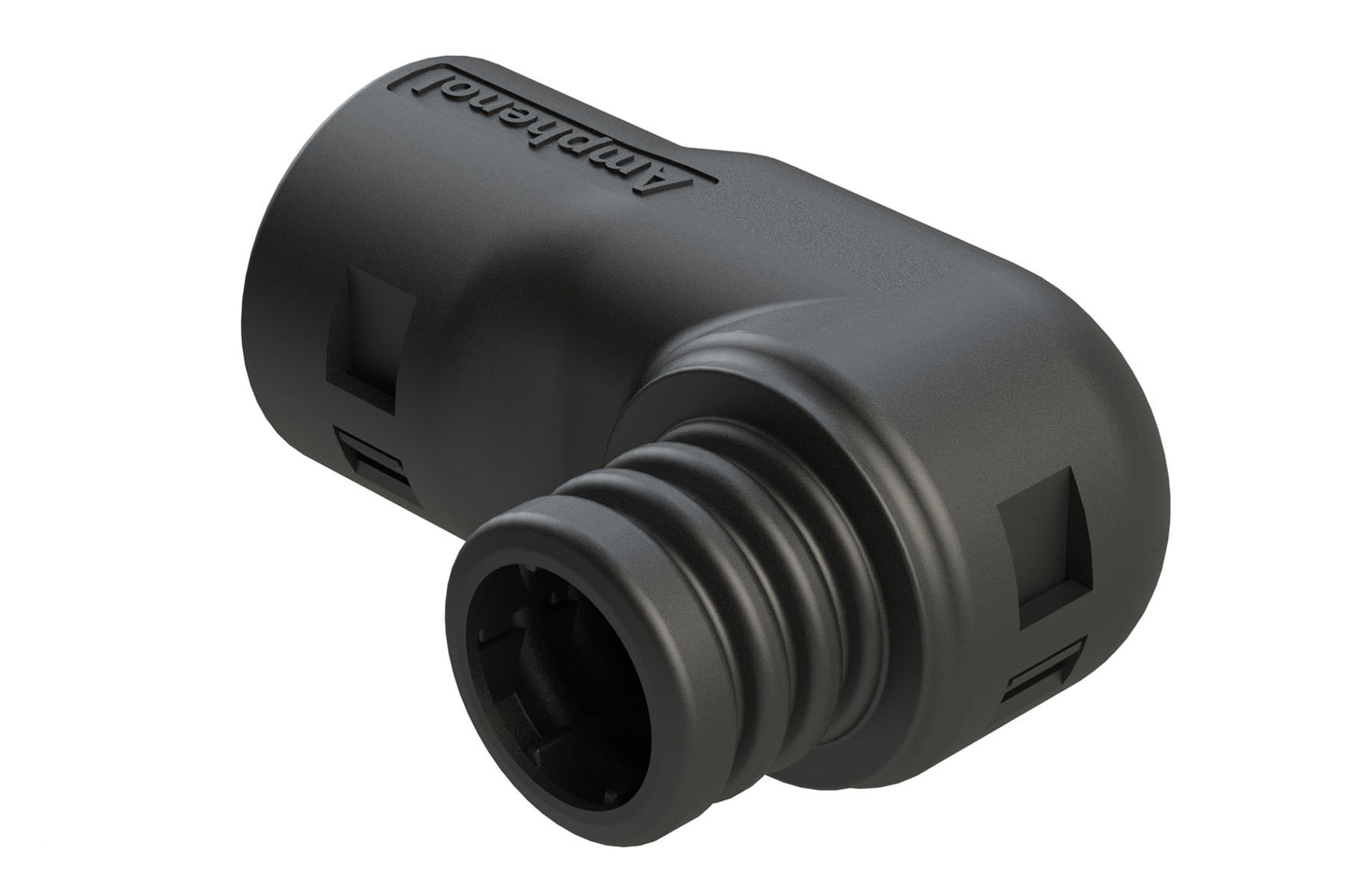 ATMBS-016-0005 90° Backshell Adapter for 2, 3, 4 position ATM Connectors, Black. 1028-016-0005