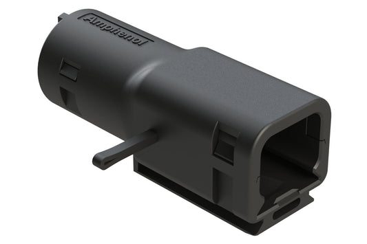 ATMBS-021-0205 2 Position Backshell, fits ATM04-2P* & ATMH04-2P* Receptacles, Internal Strain Relief, Enhanced Dovetail for Mounting Clips, Black. 1028-021-0205