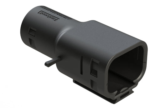 ATMBS-031-0805 8 Position Backshell, ATM04-08P* Receptacles, Internal Strain Relief, Enhanced Dovetail for Mounting Clips, Black