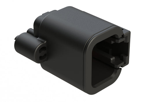 ATP04-2P-BM01 2 Position, Straight PCB Receptacle, Pin, Board Mount, Snap-Fit, Gold Contact Plated, No Potting, Black