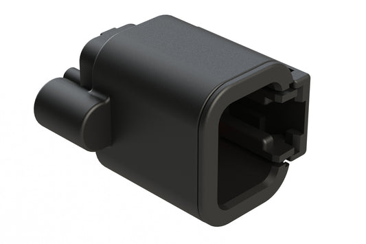 ATP04-2P-BM14 2 Position, Straight PCB Receptacle, Pin, Board Mount, Self-Threading), Tin Plated Contacts, Potting, Black