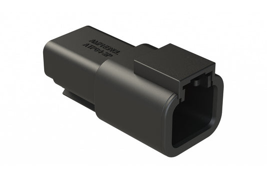 ATP04-2P-RD01BK 2 Position Receptacle, Pin, Reduced Diameter Rear Seal (Green), Black Body (Requires Wedgelock AWP-2P)