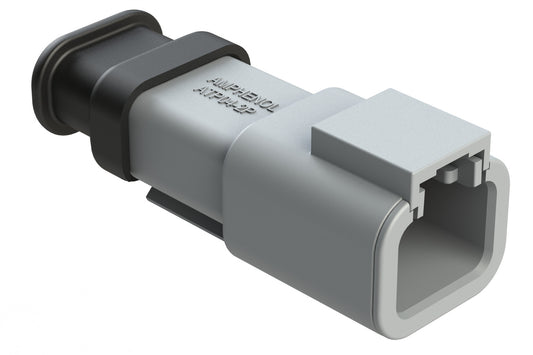 ATP04-2P-SR02 2 Position Receptacle, Pin, Reduced Diameter Rear Seal, Strain Relief, Grey Body (Requires Wedgelock AWP-2P)