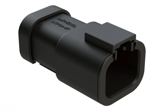 ATP04-4P-MM01BLK 4 Position Receptacle, Male, Reduced Diameter Seal, End Cap, Black. DTP04-4P-CE03