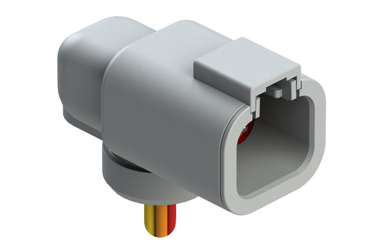 ATP04-4P-P052 4 Position 90° Flange Mount Receptacle, Pin Contacts, Feed Thru Wire Leads, Grey. DTP04-4P-P052