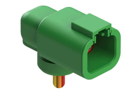 ATP04-4P-P059 4 Position 90° Flange Mount Receptacle, Pin Contacts, Feed Thru Wire Leads, Green. DTP04-4P-P059