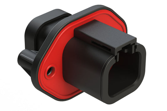 ATP04-4P-PM07GEC 4 Pin Receptacle, Screw Panel Mount, with Gasket, End Cap, Black