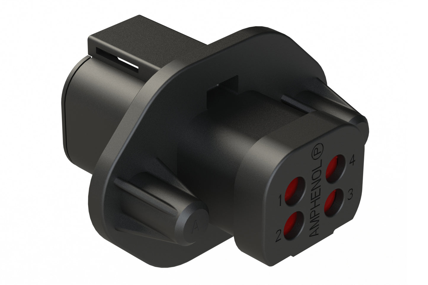 ATP04-4P-PM07GEC 4 Pin Receptacle, Screw Panel Mount, with Gasket, End Cap, Black