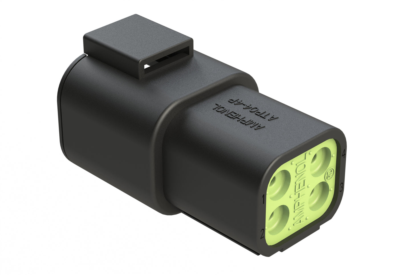 ATP04-4P-RD01BK 4 Position Receptacle, Pin, Reduced Diameter Rear Seal (Green), Black