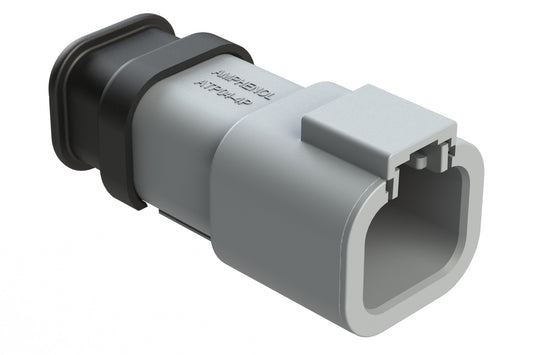 ATP04-4P-SR02 4 Position Receptacle, Pin, Reduced Diameter Rear Seal, Strain Relief, Grey