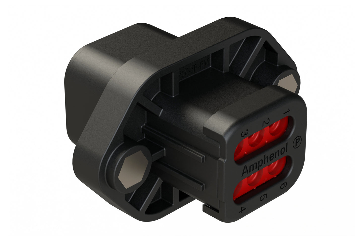 ATP04-6P-PM05ECBK 6 Position Panel Mount Receptacle with Flange, Pin, with Gasket and Threaded Insert, Endcap, Standard Seal, Black