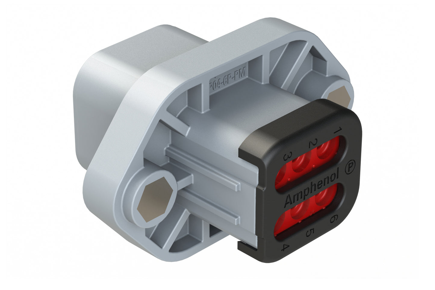 ATP04-6P-PM05EC 6 Position Panel Mount Receptacle with Flange, Pin, with Gasket and Threaded Insert, Endcap, Standard Seal, Grey