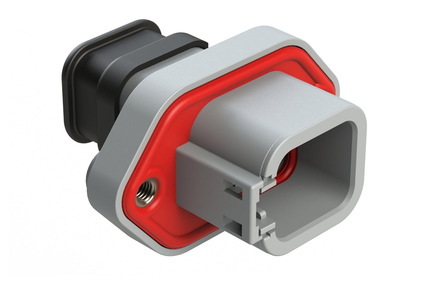 ATP04-6P-PM05SR 6 Position Panel Mount Receptacle with Flange, Pin, with Gasket and Threaded Insert, Endcap, Strain Relief, Standard Seal, Grey