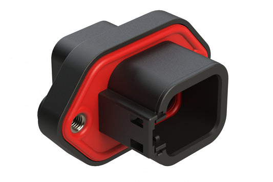 ATP04-6P-PM06BK 6 Position Panel Mount Receptacle with Flange, Pin, with Gasket and Threaded Insert, Reduced Diameter Seal, Black