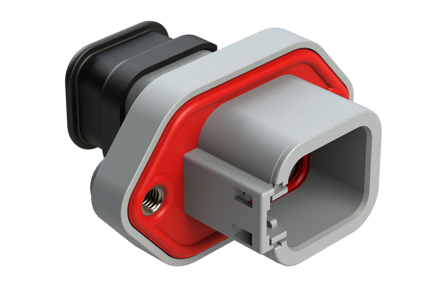 ATP04-6P-PM06SR 6 Position Panel Mount Receptacle with Flange, Pin, with Gasket and Threaded Insert, Endcap, Strain Relief, Reduced Diameter Seal, Grey