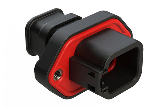 ATP04-6P-PM06SRBK 6 Position Panel Mount Receptacle with Flange, Pin, with Gasket and Threaded Insert, Endcap, Strain Relief, Reduced Diameter Seal, Black