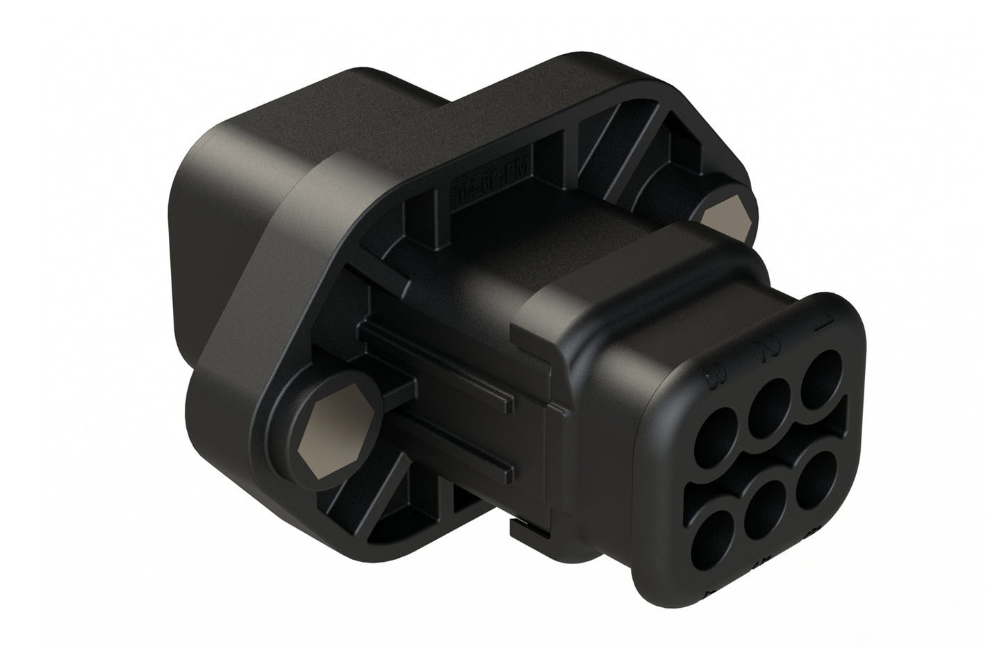 ATP04-6P-PM06SRBK 6 Position Panel Mount Receptacle with Flange, Pin, with Gasket and Threaded Insert, Endcap, Strain Relief, Reduced Diameter Seal, Black