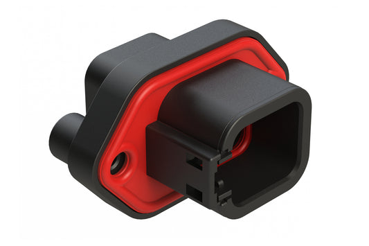 ATP04-6P-PM11BK 6 Position Panel Mount Receptacle with Flange, Pin, with Gasket, Self Tapping, Black