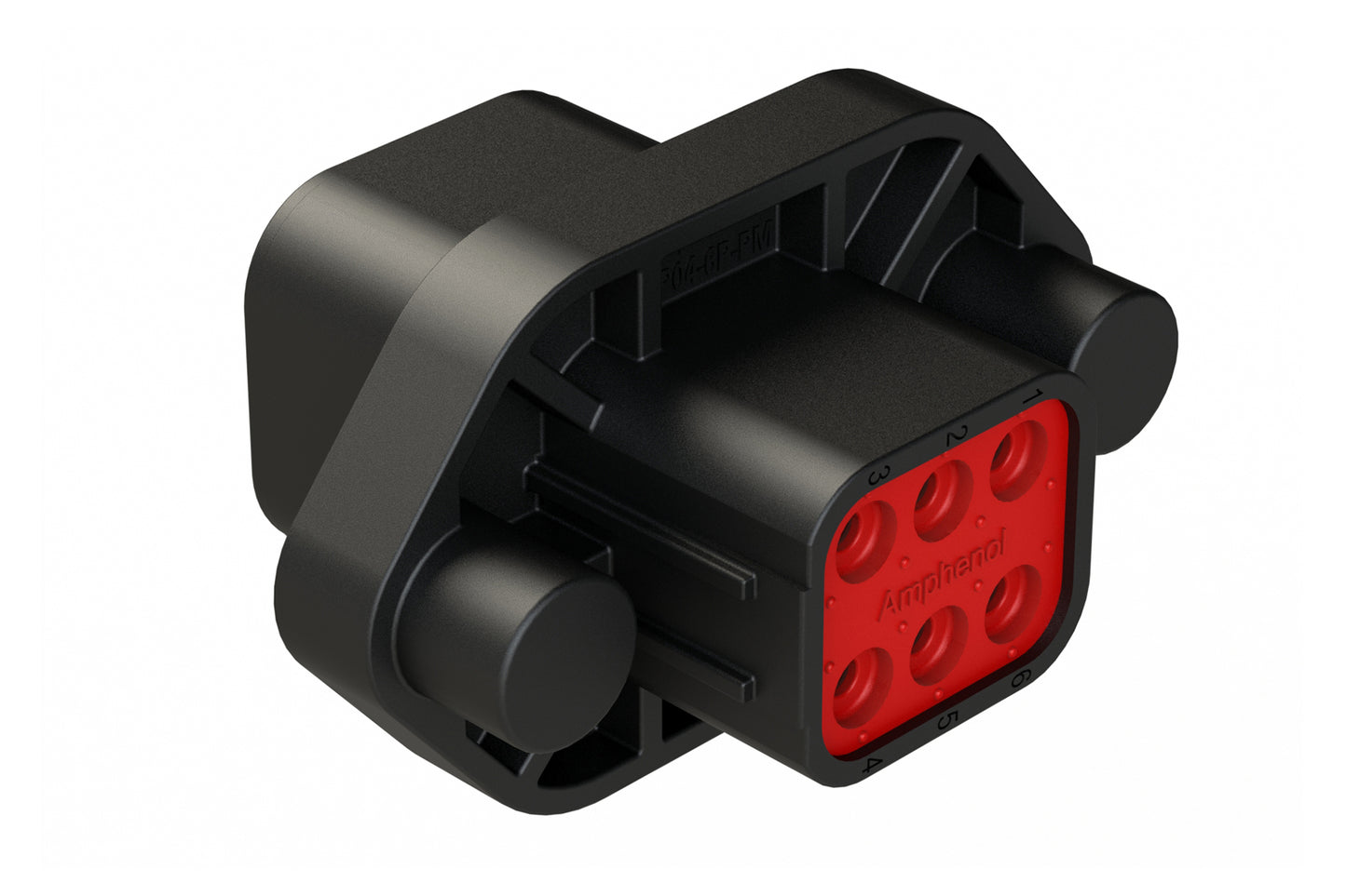ATP04-6P-PM11BK 6 Position Panel Mount Receptacle with Flange, Pin, with Gasket, Self Tapping, Black