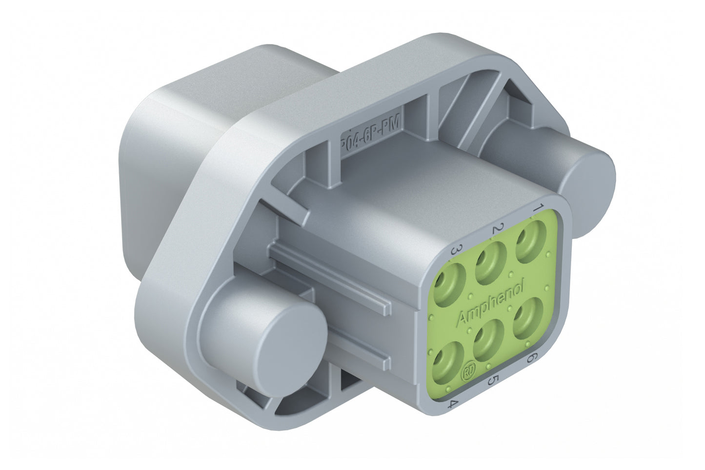 ATP04-6P-PM12 6 Position Panel Mount Receptacle with Flange, Pin, with Gasket, Reduced Diameter Seal, Self Tapping, Grey