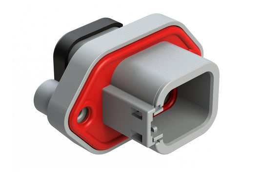 ATP04-6P-PM13 6 Position Panel Mount Receptacle with Flange, Pin, with Gasket, Self Tapping, End Cap, Grey