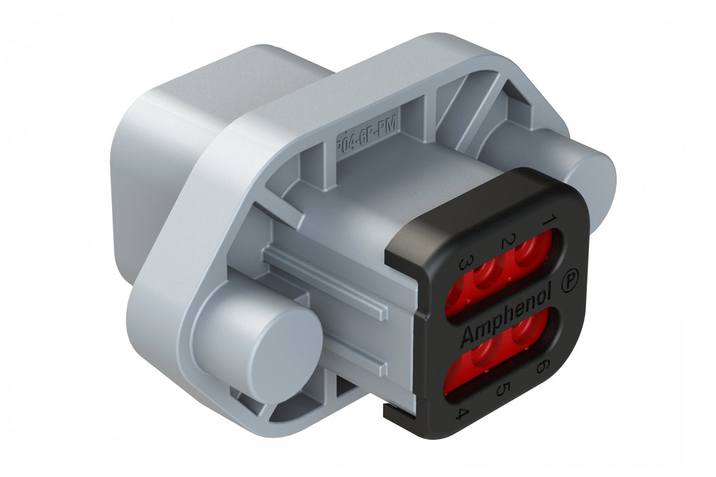 ATP04-6P-PM13 6 Position Panel Mount Receptacle with Flange, Pin, with Gasket, Self Tapping, End Cap, Grey