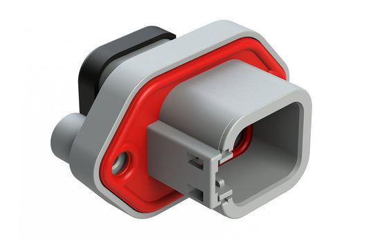 ATP04-6P-PM14 6 Position Panel Mount Receptacle with Flange, Pin, with Gasket, Reduced Diameter Seal, Self Tapping, End Cap, Grey